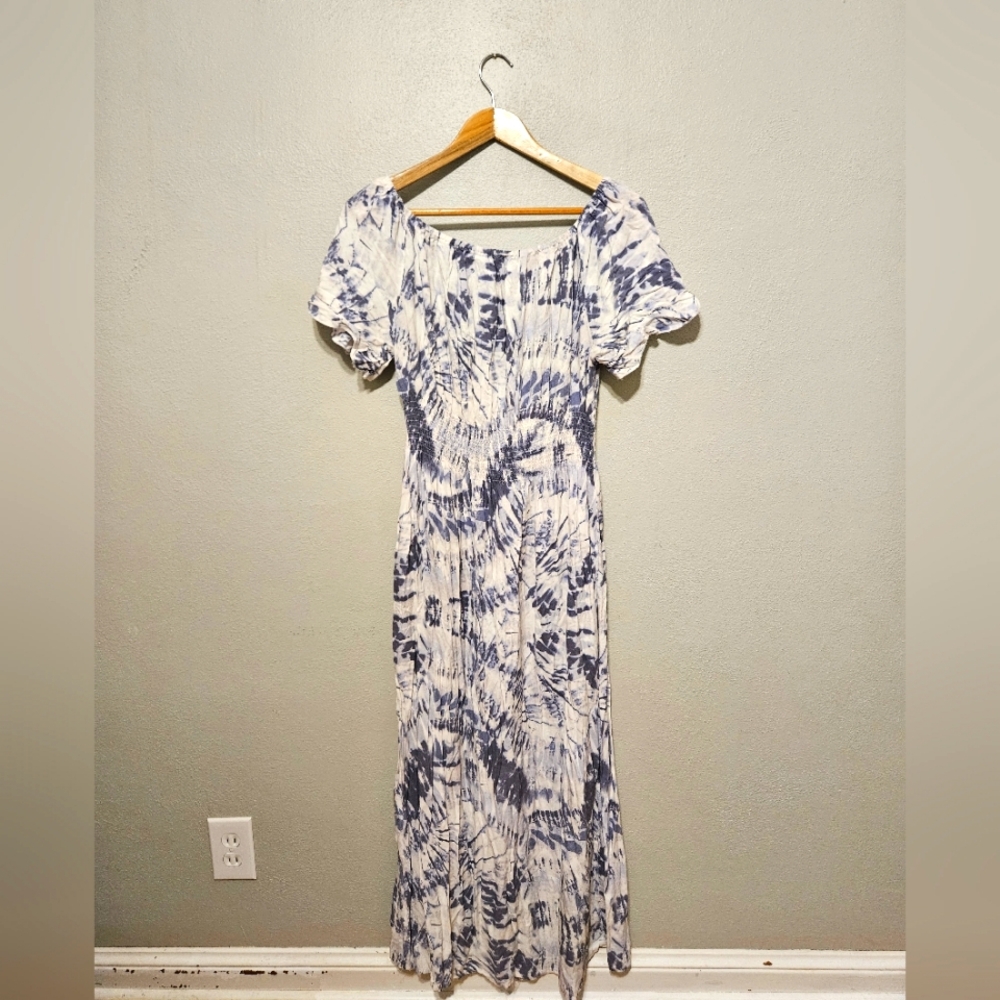 Anthropologie Blue and White Tie-Dye Dress